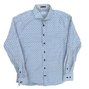 Toscano Fireze Dress Shirt Polka Dot Long Sleeve Button Up White Medium